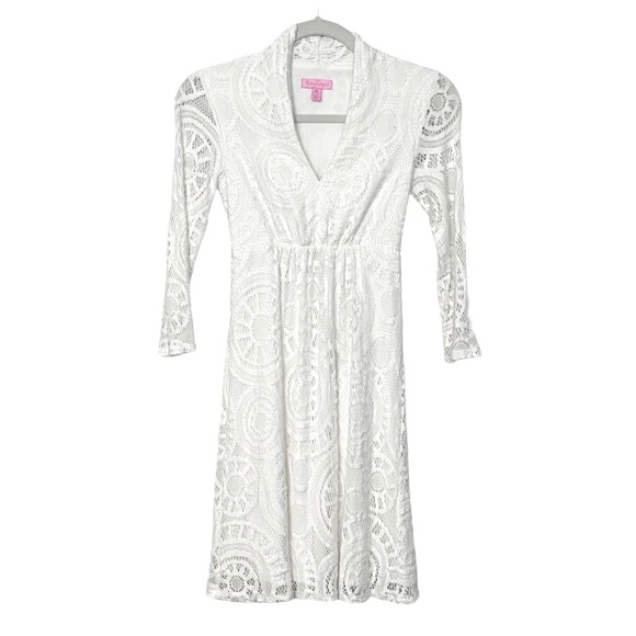 Lilly Pulitzer Dresses & Skirts - Lilly Pulitzer White Crochet 3/4 Sleeve Dress XS